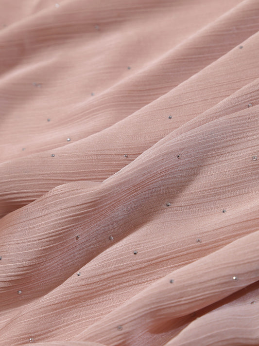 Close-up of soft pink fabric with subtle pleats and small sparkling diamante details from Premium Diamante Silk Hijab - Pink