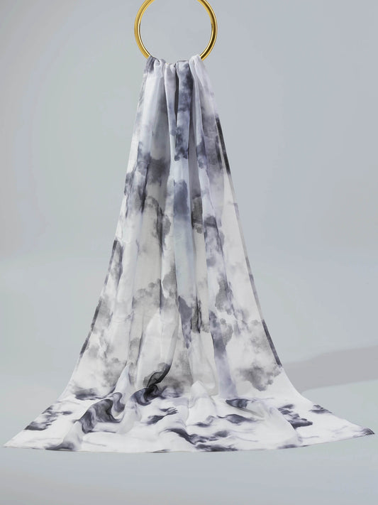 Digital Modal Stole -Cloudy White - Hijab Styles