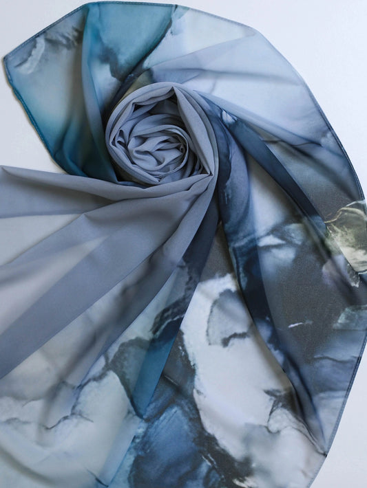 Digital Georgette Chiffon -Lotus Navy - Hijab Styles