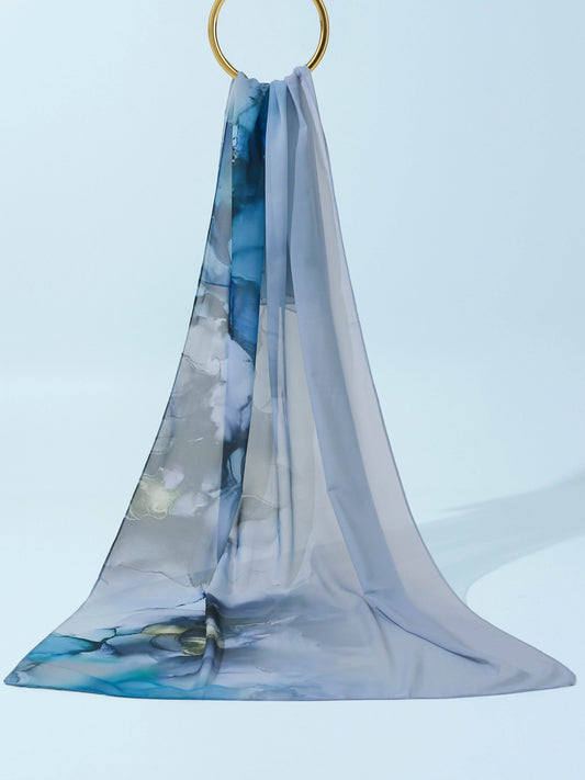 Digital Georgette Chiffon -Lotus Navy - Hijab Styles