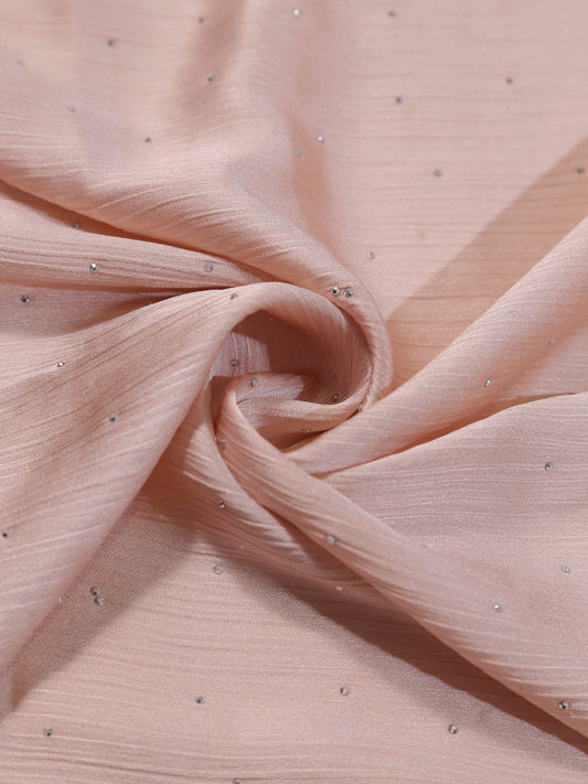Soft pink fabric with delicate shimmering accents, showcasing Premium Diamante Silk Hijab - Pink texture and detail.