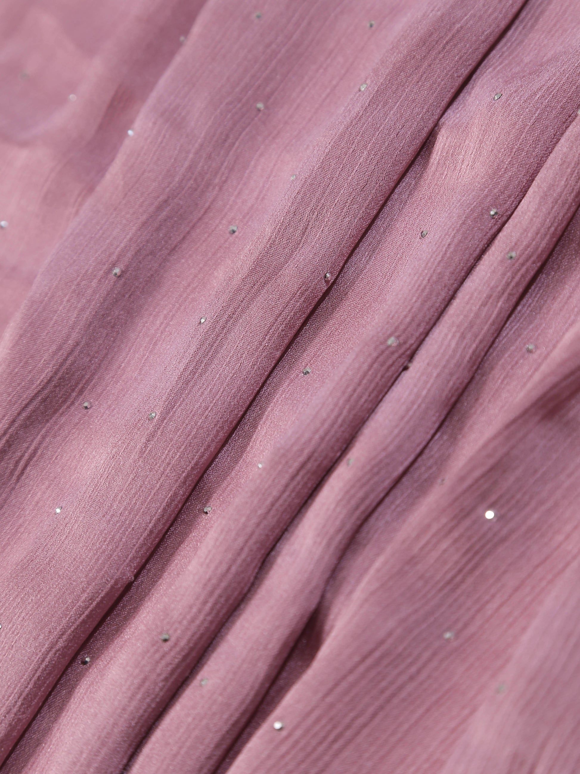 Soft textured fabric with small sparkling embellishments in Premium Diamante Silk Hijab - Dusky Pink color close-up view