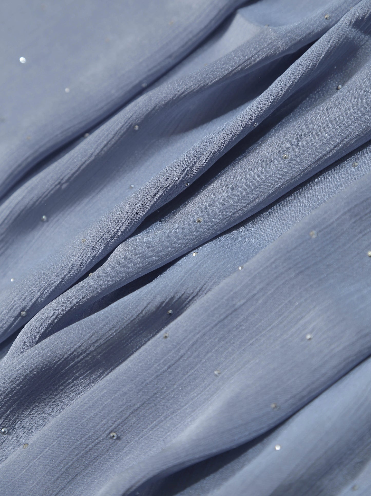 Close-up of soft fabric with sparkling diamantes in Premium Diamante Silk Hijab - Arctic Blue.