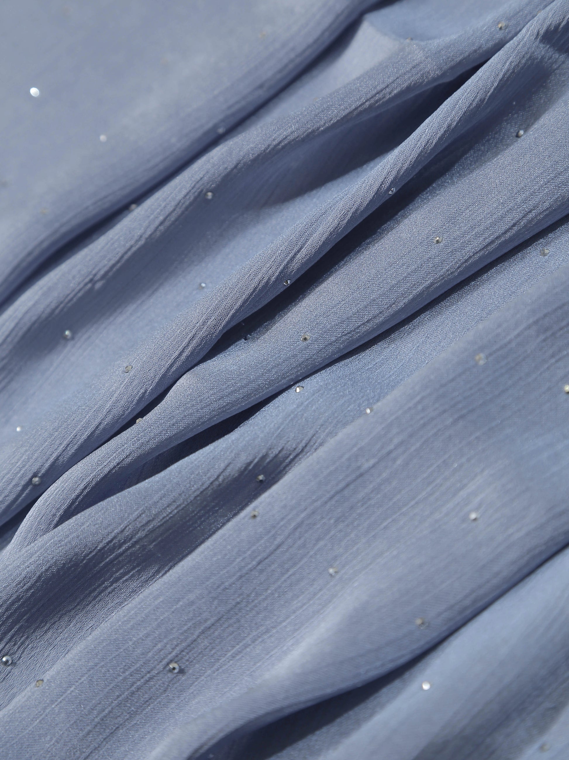 Close-up of soft fabric with sparkling diamantes in Premium Diamante Silk Hijab - Arctic Blue.