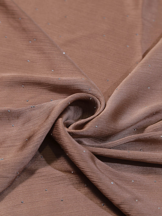 Close-up of soft brown fabric with subtle sparkle details in Premium Diamante Silk Hijab - Brown