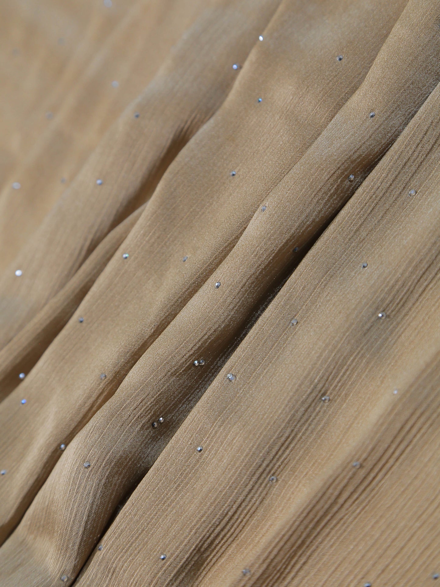 Premium Diamante Silk Hijab -Gold fabric close-up showing gold silk with tiny sparkling diamante details