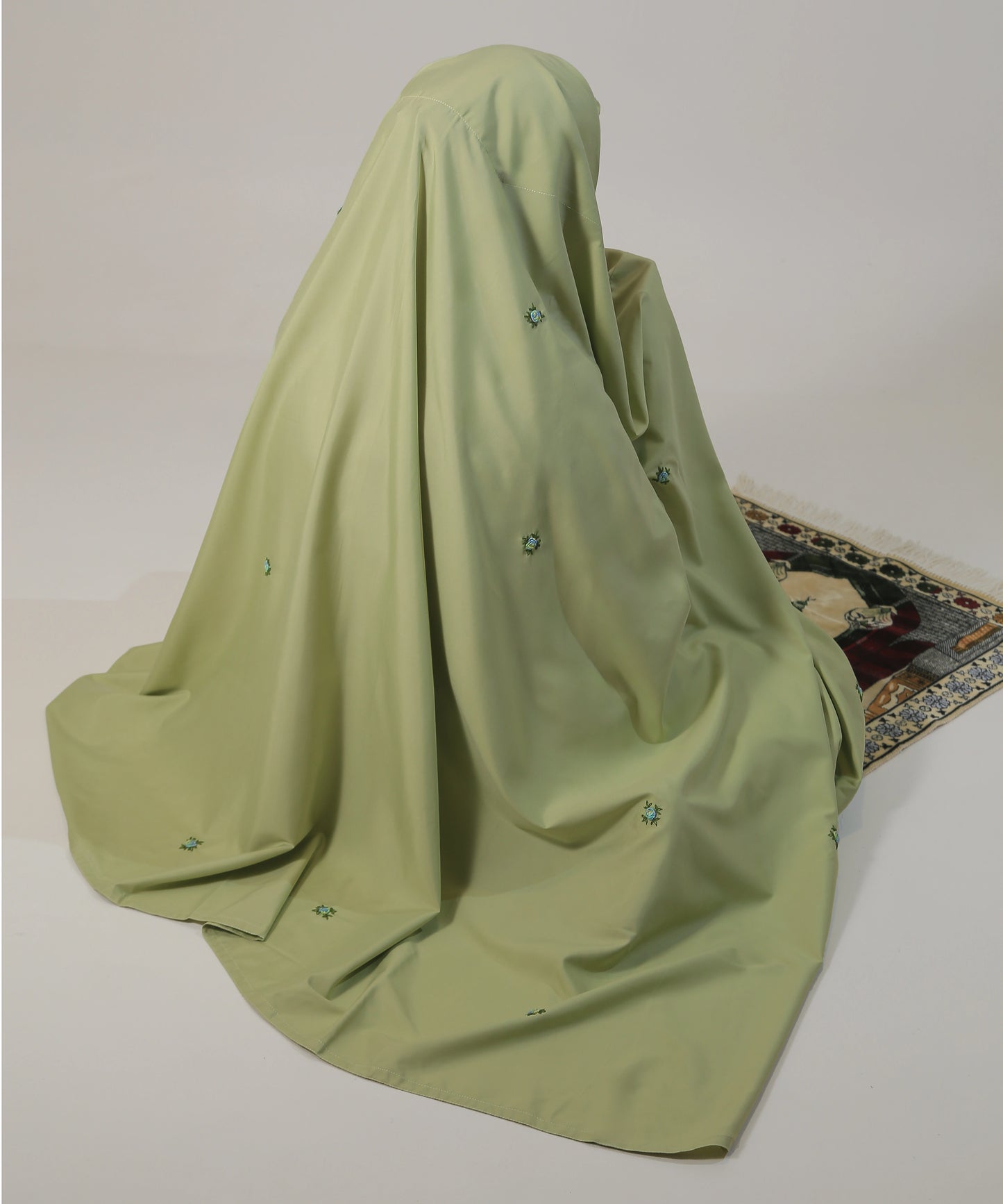 Green embroidered namaz chadar for daily prayer and Islamic wear Pakistan